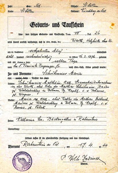 Datei:Maria Schuhmaier Geburtskunde.jpg