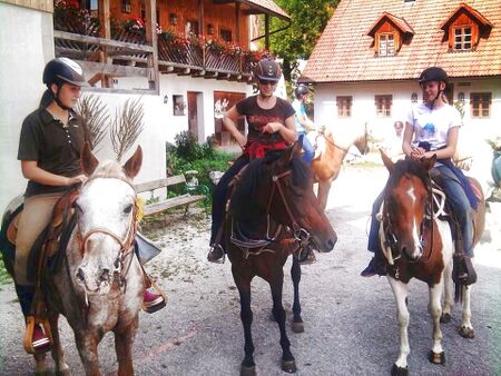 Dörflritt_ Pferde auf dem Dorfplatz