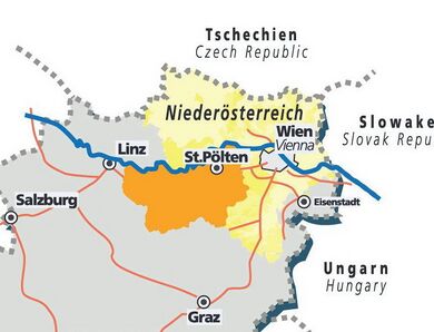 Österreichkarte - Mostviertel im orange