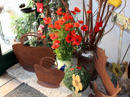 Rezeptionseingang mit Mohnblüten