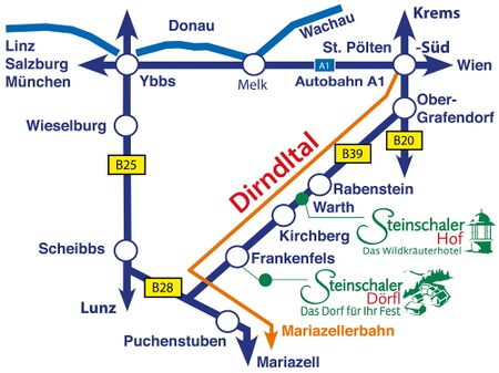 Anfahrtsspinne Steinschaler Naturhotels 2017