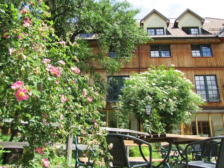 vor dem Mostinium: Südgartenhaus Fasade - Blüte